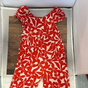Posh Peanut Red and White Floral Jumpsuit with Sweetheart Neckline